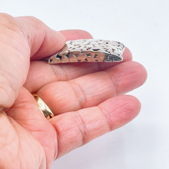 Sterling Silver 925 Textured Rectangle Pendant With Leaf Pattern - Picture 3 of 5